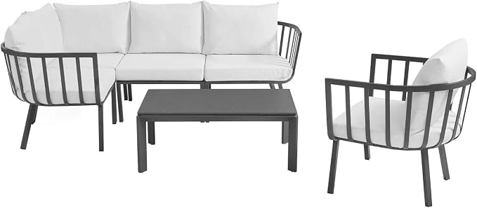 Modway Riverside 4 Piece Sectional Set with Armchair and Table, 61. 5" L x 114" w x 28" H, Gray White