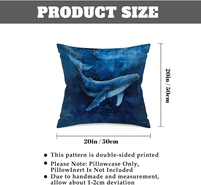 20x20 Inch Outdoor Pillow Covers Set of 2 Waterproof Throw Pillow Covers Decorative Couch Cushion Covers Whale Swimming Deep Sea Square Pillowcases Protectors for Patio Garden Sofa