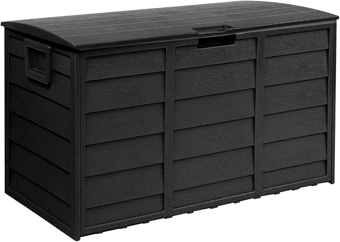 SUNCROWN 75 Gallon Deck Storage Box Resin Outdoor Storage Container with Handles for Patio Garden Yard Porch Poolside, Black