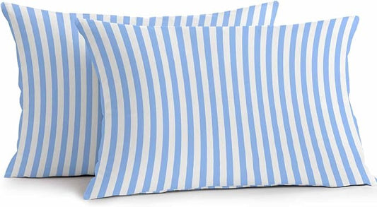 Lumbar Pillow Covers 20x12 Inch Set of 2, Blue White Stripe Waterproof Outdoor Cushion Covers, Modern Minimalist Geometric Striped Decorative Pillowcases for Couch, Sofa, Bed, Garden, Patio