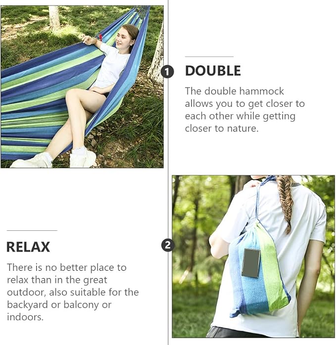 Milisten Double Canvas Swing Hammock for Two Adults Outdoor Travel Hanging Hammock with Thickened Widened Fabric for Garden Patio and Backyard