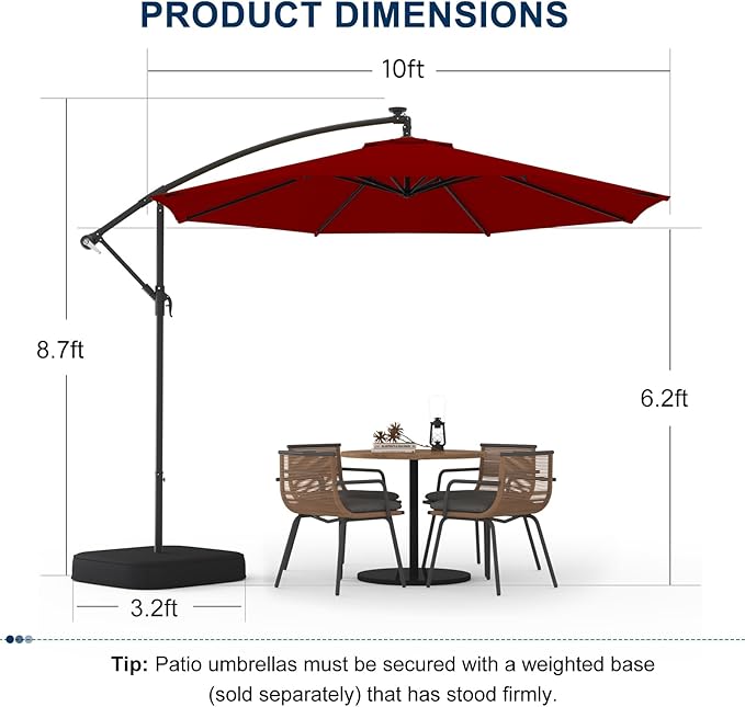 10FT Patio Umbrella with Base Included, Outdoor Offset Cantilever Umbrella, Infinite Tilt, UV Protection for Backyard, Lawn, Garden & Pool
