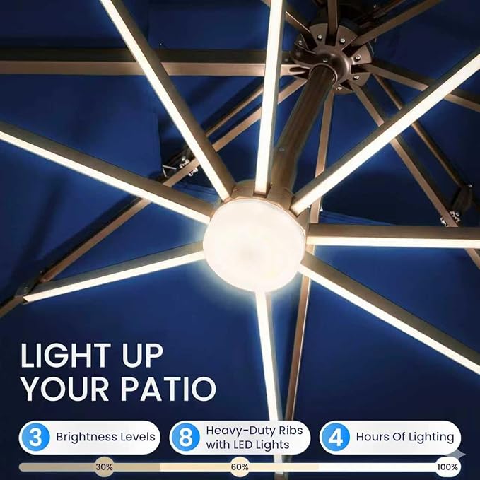 10x10 FT Cantilever Patio Umbrella with Led Lights Double Top Outdoor Square Large Heavy Duty Aluminum Offset Umbrellas with 7 Level Tilt 360-degree Rotation for Pool Garden Deck, Navy