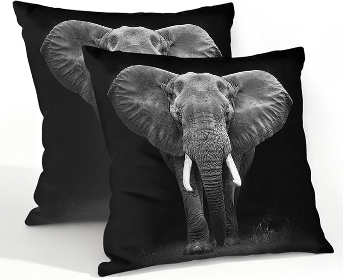 22x22 Inch Outdoor Pillow Covers Set of 2 Waterproof Throw Pillow Covers Decorative Couch Cushion Covers Black Elephant Square Pillowcases Protectors for Patio Garden Sofa