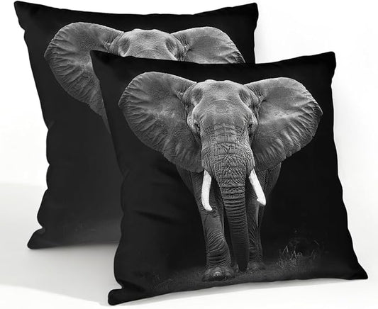 22x22 Inch Outdoor Pillow Covers Set of 2 Waterproof Throw Pillow Covers Decorative Couch Cushion Covers Black Elephant Square Pillowcases Protectors for Patio Garden Sofa