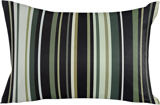 Outdoor Waterproof Pillow Covers for Patio Simple Stripe Decorative Throw Pillow Cover Black And Green Geometric Pattern Pillowcases Set of 2 Cushion Case for Sofa Couch Chair Home Decor 20x12 inch