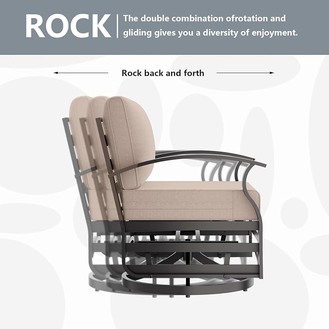 Patio Furniture Set 6-Piece Aluminum Armrest Sofa, All-Weather Patio Conversation Set with Tempered Glass Top Table & Removable Sponge Cushions for Backyard Poolside-Sand