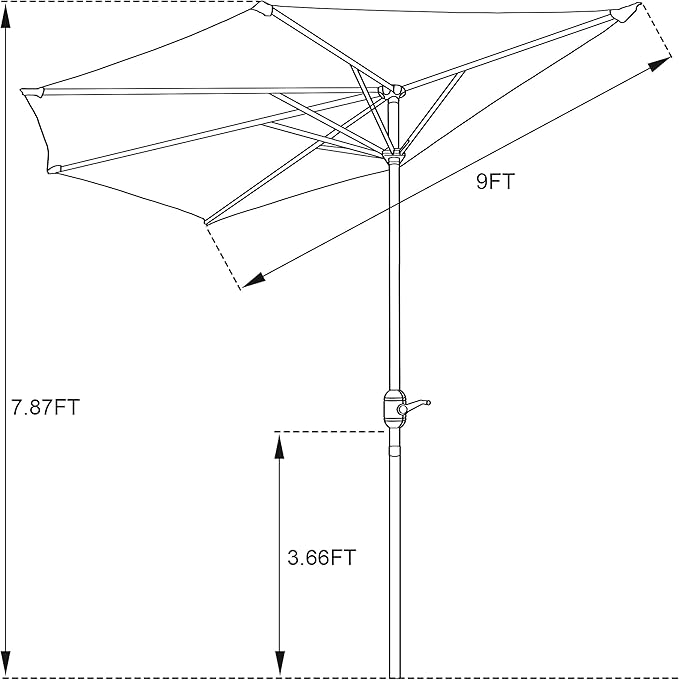 9' Outdoor Patio Half Umbrella with 5 Ribs, Fade Resistant Condo or Townhouse Umbrella by Pure Garden (Forest Green)