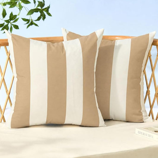 Allorry Outdoor Pillow Covers 16x16 Light Brown Striped Outdoor Decor 07L16 | Striped Pillow Covers|for Spring Summer Outdoor Waterproof Garden Patio Furniture Sofa Bed Home Decor