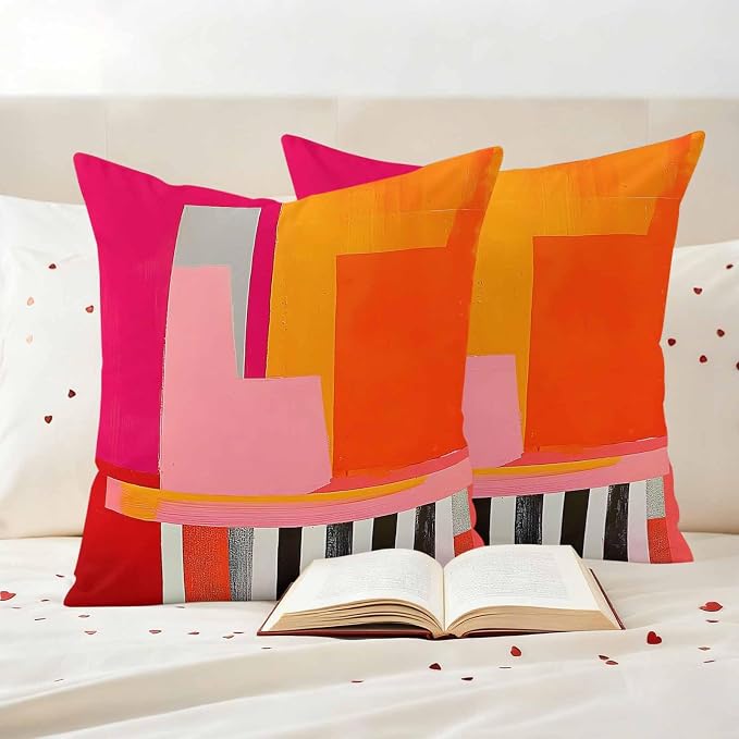 JasmineM Outdoor Pillow Cover 20x20 Inches Set of 2 Abstract Pink Orange Red Waterproof Throw Pillow Covers Painting Modern Art Decorative Pillowcases Garden Cushion Case for Patio Couch Sofa