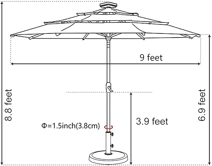 EliteShade USA 10-Year-Non-Fading 9ft 3-Tier Market Patio Umbrella, Commercial Table Umbrella with 80 Solar LED Lights, Crank Open, Windproof & UPF 50+ UV Protection for Garden, Deck, Pool, Backyard, Taupe