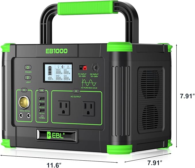 EBL Portable Power Station 1000W Solar Generator 999Wh Fast Charging Backup Battery with 10W Wireless Charging & Multiple Ports for Camping, Home Backup, RV & Off-Grid