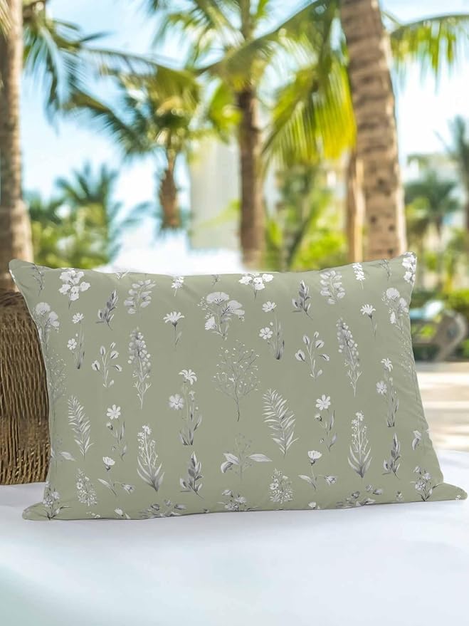Outdoor Pillows with Inserts 12x20, Sage Green Wildflowers Waterproof Outdoor/Indoor Throw Pillows, Farmhouse Botanical Garden Floral Decorative Pillow for Bed Couch Sofa Patio Furniture