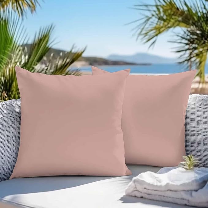 Throw Pillow Covers 16x16 Inch Set of 2, Pink Pure Color Waterproof Outdoor Pillow Covers, Aesthetics Contemporary Luxury Decorative Cushion Pillowcases for Couch, Sofa, Bed, Garden, Patio