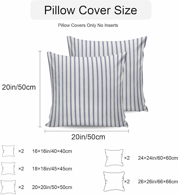 Navy Blue Striped Outdoor Pillow Covers 24x24 Inch Throw Pillow Covers Set of 2 Waterproof Decorative Pillow Cases Navy Blue White Stripes Farmhouse Cushion Covers for Patio Furniture Garden Couch