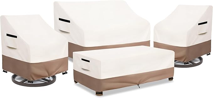Patio Furniture Covers Waterproof, Heavy Duty 4-Piece Furniture Set Cover for Outdoor Couch, Lawn Chair, Coffee Table (Large,Beige)