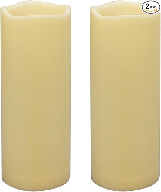 iZAN 2 Pack Waterproof Outdoor Flameless Candles with Timer 3” x 8” Battery Operated Electric LED Pillar Candle Set for Gift Home Décor Party Wedding Supplies Garden Halloween Christmas Decoration