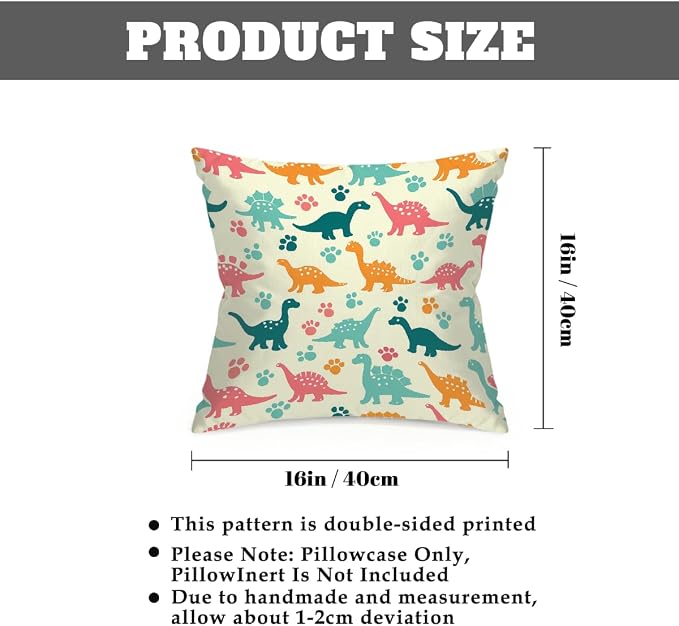 16x16 Inch Outdoor Pillow Covers Set of 2 Waterproof Throw Pillow Covers Decorative Couch Cushion Covers Colorful Dinosaurs Footprint Square Pillowcases Protectors for Patio Garden Sofa