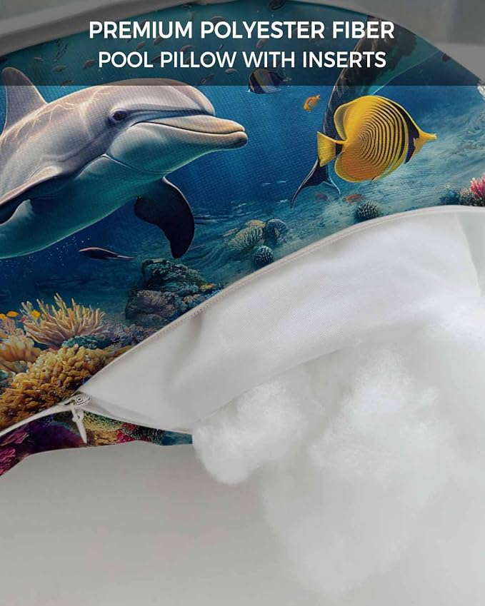 Pack of 2 Outdoor Lumbar Cushions with Inserts, Summer Ocean Dolphin Fish Animal Photography Waterproof Fluffy Fade Body Pillows, Patio Furniture Pillow for Home Balcony Garden Decor 12x20IN