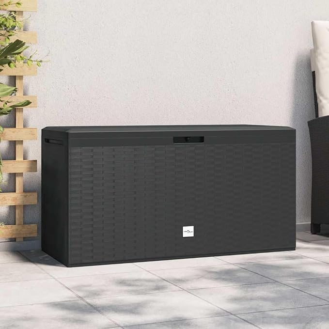 Deck Box 44.9"x18.5"x23.6" Anthracite Outdoor Storage Box Weatherproof Polypropylene Patio Storage Chest with Lockable Lid, 290 L Capacity for Garden, Balcony, Garage