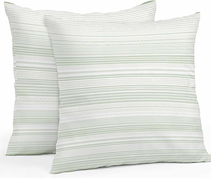 Sage Green Stripe Waterproof Outdoor Pillow Covers Set of 2 Home Decor, Abstract Art Modern Vertical Striped Pillowcase Patio Pillow Covers for Couch Bench Furniture Garden 18x18in