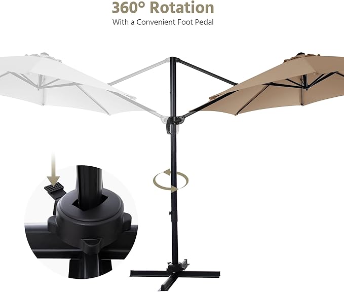 LAUSAINT HOME Patio Umbrella Outdoor, 10 FT Cantilever Umbrella Aluminum Offset Umbrella with 360-degree Rotation for Backyard, Pool, Lawn, Deck (Round, Khaki)