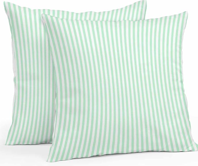 Throw Pillow Covers 24x24 Inch Set of 2, Green White Stripe Waterproof Outdoor Cushion Covers, Modern Minimalist Geometric Striped Decorative Pillowcases for Couch, Sofa, Bed, Garden, Patio