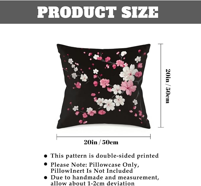 20x20 Inch Outdoor Pillow Covers Set of 2 Waterproof Throw Pillow Covers Decorative Couch Cushion Covers Cherry Blossom Pattern Square Pillowcases Protectors for Patio Garden Sofa
