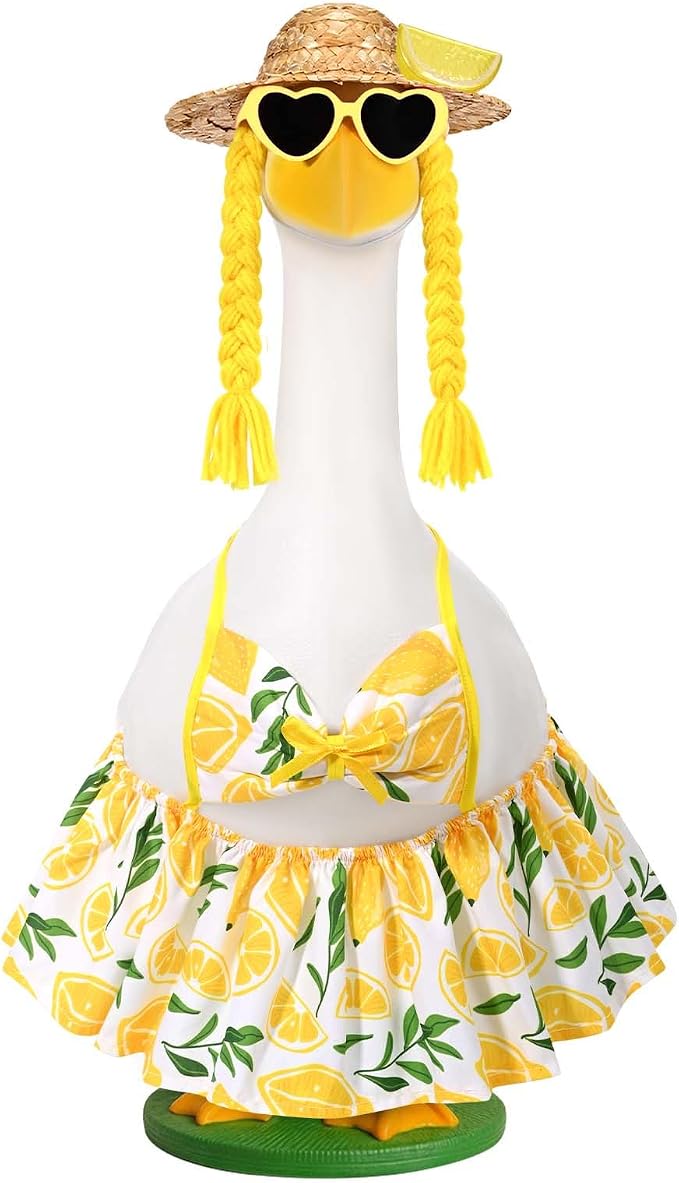 JcHrmers Bikini Goose Outfit Summer Lemon Porch Goose Outfits Hawaiian Lawn Goose Clothes Fits 23" Cement Plastic Goose Statue for Summer Outdoor Garden Yard Patio Art Decor