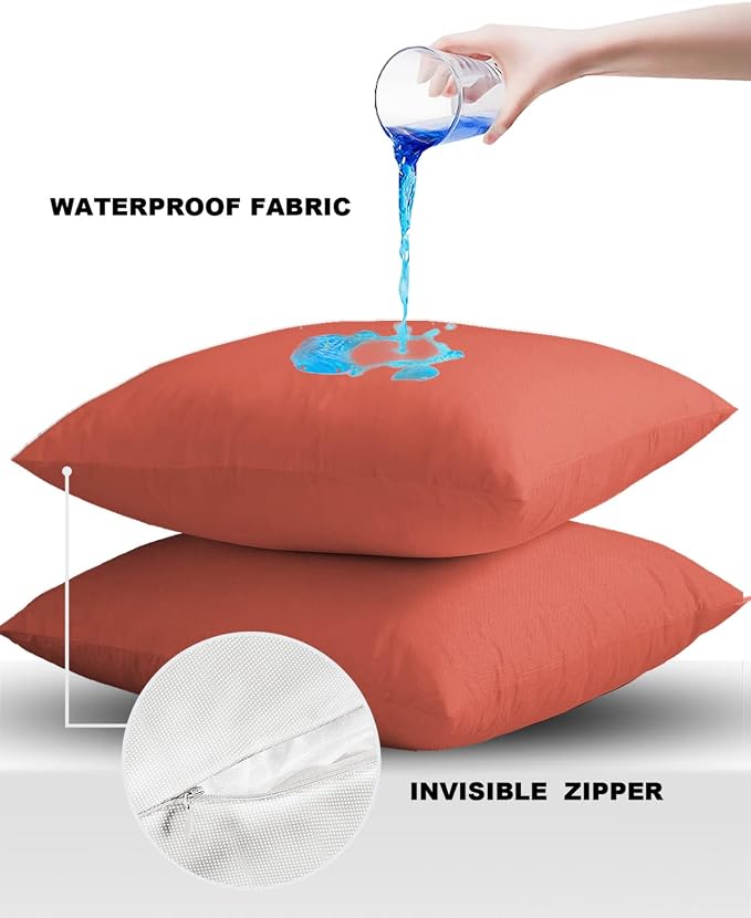 Outdoor Waterproof Throw Pillow Covers Set of 2 Coral Red Pillowcases 16x16 Inches Gradient Gradual Color Patio Decorative Pillows Cushion Case Patio Pillows for Couch Bed Chair Garden