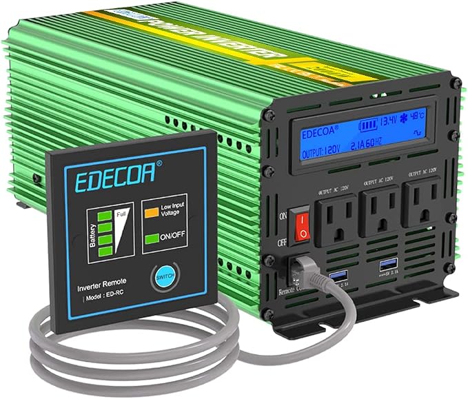 EDECOA 2000W Power Inverter 12V DC to 110V 120V AC 2000 Watts with Remote Control LCD Display USB 3 Outlets for Cars, Trucks, RVs, Rural Cabins