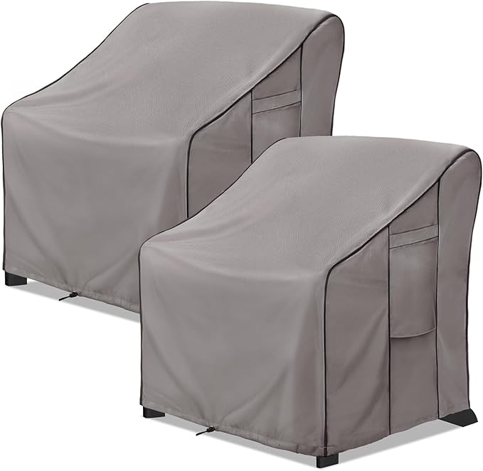 KylinLucky Waterproof Patio Chair Covers 2-Pack 33.5"x31.5"x36" 600D, Heavy Duty Outdoor Dining Chair Covers with Leg Clips & Air Vents, Grey