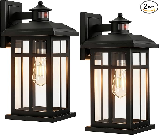 Brilvibera 2-Pack 16" Large Black Outdoor Wall Light | Exterior Lighting Fixtures, Dusk Till Dawn Outdoor Light Fixture Black, Waterproof Farmhouse Wall Lanterns for Porch