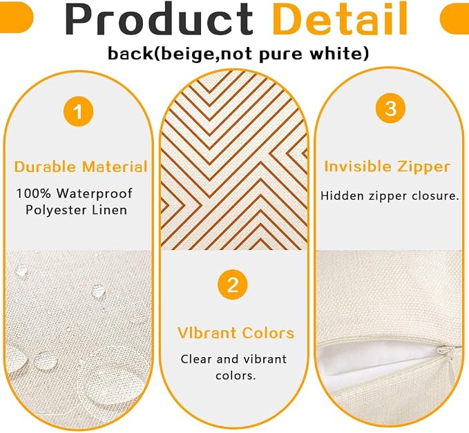 Outdoor Pillows Covers 16x16 Waterproof,Orange and Beige Set of 4(No Insert | for Covered Patio Furniture Couch Sunbrella,No Insert Just Covers,Fit 16x16 inch Inserts or Smaller,Durable Polyester,Boho