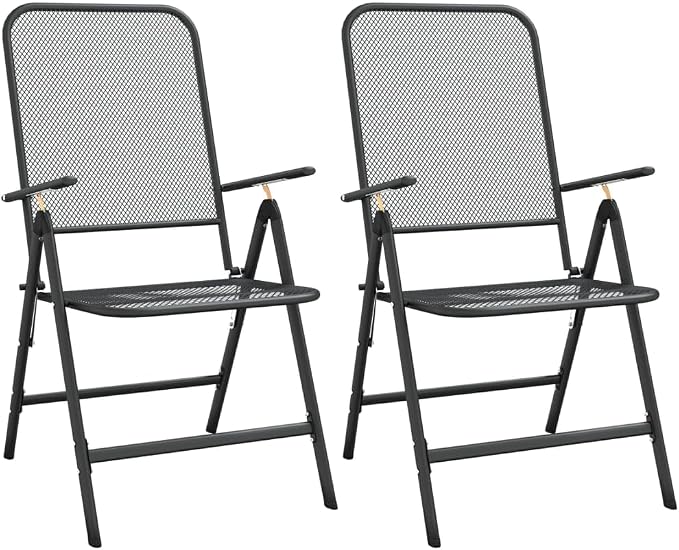Outdoor Dining Set 3 Piece Expanded Metal Mesh with Foldable Chairs Adjustable Backrest for Patio Garden Backyard Balcony Porch Anthracite