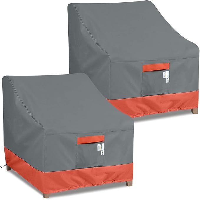 Heavy Duty 600D Waterproof Outdoor Swivel Chair Covers, 2 Pack Patio Lounge Chair Cover 30"W x 37"D x 31"H, Red & Grey