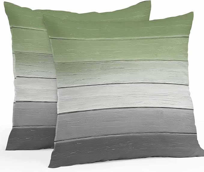 Sage Green Gray Outdoor Pillow Covers 16x16 Inch Throw Pillow Covers Set of 2 Waterproof Decorative Pillow Cases Vintage Country Ombre Chic Wooden Grain Cushion Covers for Patio Furniture Garden Couch