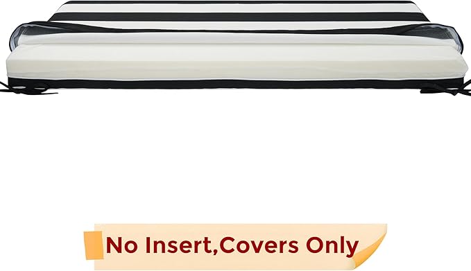 FUNHOME Outdoor Bench Cushion Cover 54 x18 x 3 inch,Water Resistant Cover with Zipper&Ties,Fade-Resistant Slipcover,Patio Porch Swing Cushion Cover Replacement Only,No Insert(Black White)