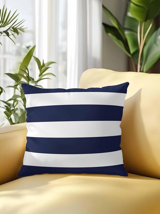 Waterproof Outdoor Pillow 1 Pack Navy Blue Stripe Decorative Throw Pillows Cover & Insert 16x16 Inch Pillowcase Simple Style White Striped Pillows for Couch Sofa Bed Patio Furniture Indoor Outdoor
