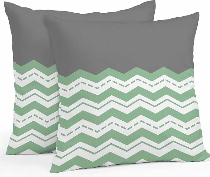 Green Chevron Waterproof Outdoor Pillow Covers Set of 2 Home Decor, Geometric Grey Print Wavy Striped White Pillowcase Patio Pillow Covers for Couch Bench Furniture Garden 20x20in