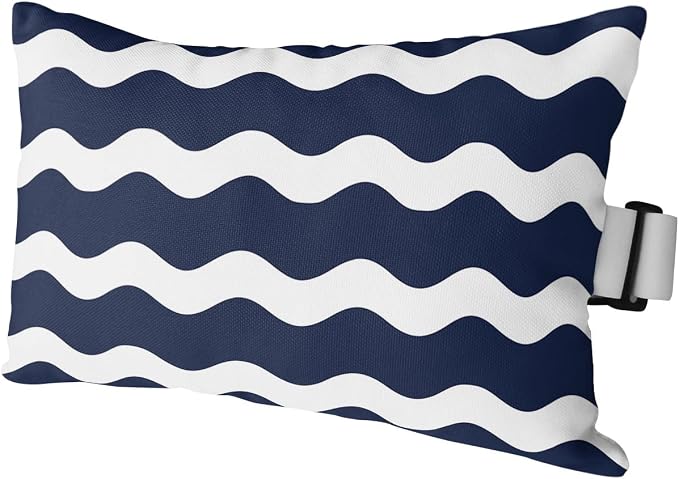 Outdoor Pillows Covers with Inserts Navy Blue Wavy Stripes Waterproof Recliner Pillow with Adjustable Strap Throw Pillows for Patio Furniture Pool Lounge Chair, 11x16 inch, 1PCS