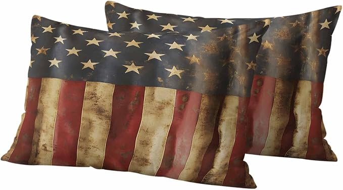Vintage American Flag Outdoor Pillow Covers Set of 2 USA Patriot Waterproof Throw Pillow Cover Decorative Cushion Cases for Patio Porch Garden 20X12 Inch