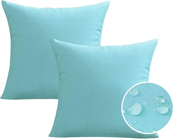 VAKADO Outdoor Waterproof Throw Pillow Covers 22X22 Set of 2 Decorative Aqua Patio Furniture Turquoise Cushion Cases Outside Decor for Couch Garden Bench Porch