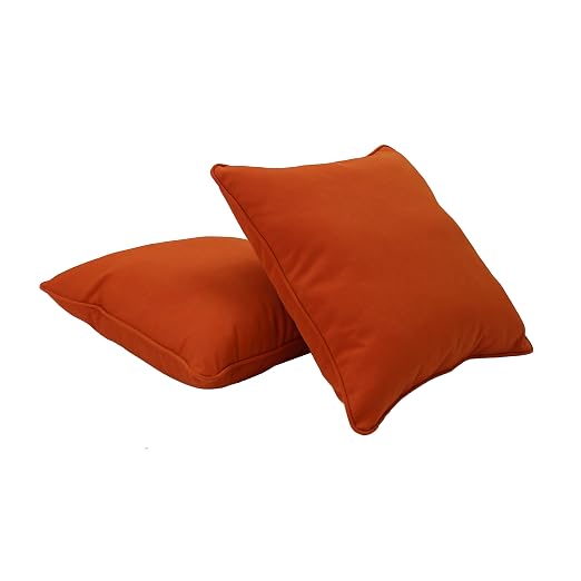 Factory Direct Partners Presidio 18" x 18" Square Decorative Throw Pillow Set with Piping for Indoor/Outdoor Furniture UV, Fade, Weather-Resistant Olefin Fabric (2-Pack) - Burnt Orange, 13810-121