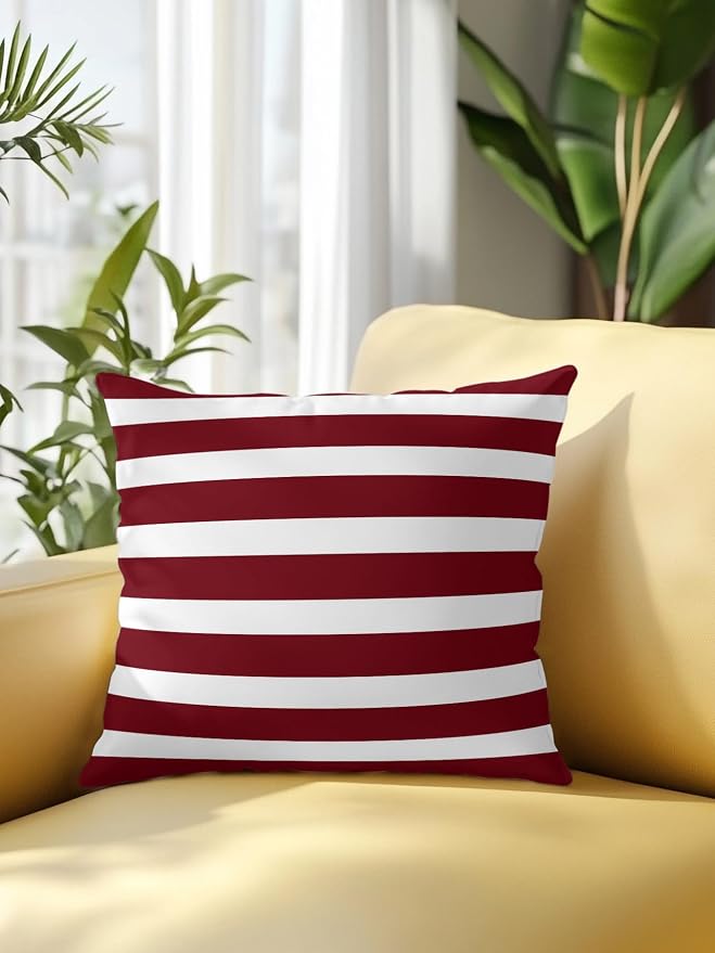 Waterproof Outdoor Pillow 1 Pack Burgundy Red Stripes Decorative Throw Pillows Cover & Insert 16x16 Inch Pillowcase Classic Striped Lines Pillows for Couch Sofa Bed Patio Furniture Indoor Outdoor