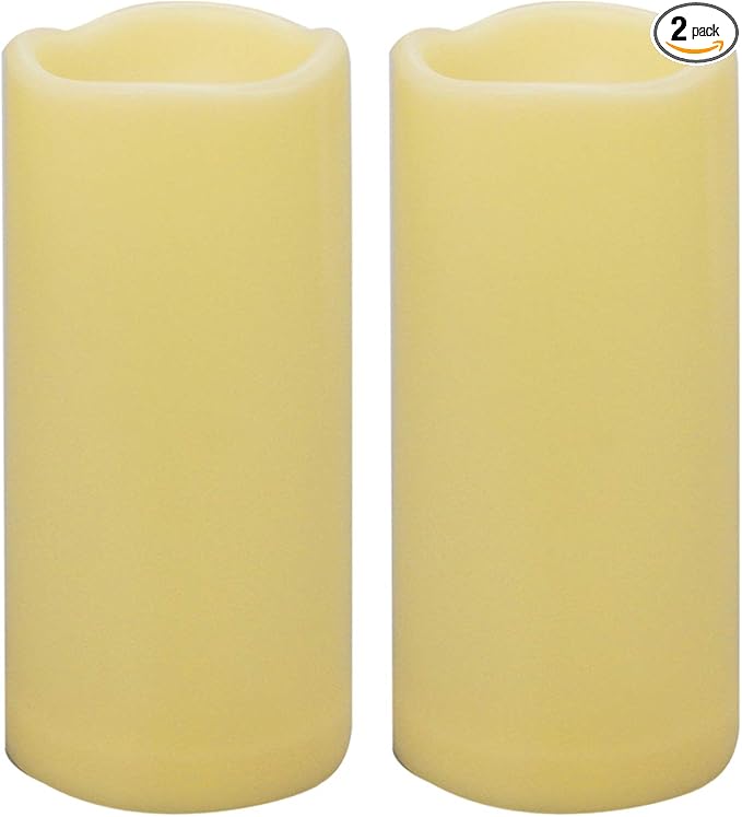 iZAN 2 Pack Waterproof Outdoor Flameless Candles with Timer 3” x 7” Battery Operated Electric LED Pillar Candle Set for Gift Home Décor Party Wedding Supplies Garden Halloween Christmas Decoration