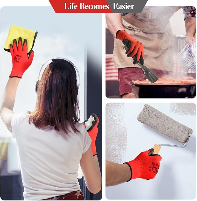 YOUKE OLA 90 Pair Gardening Gloves for Men Women, Breathable Rubber Coated Garden Gloves Working Gloves for Gardening, Construction