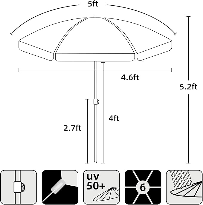 AMMSUN 5ft Seaside Umbrella for Sand Box Water Table Picnic Table - Kids Durable Umbrellas for children Beach Camping Garden Outdoor Play Shade Blue Yellow Octopus