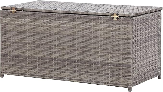 Patio Storage Box Poly Rattan Garden Tool Box Outdoor Storage Chest for Deck Garden 39.4"x19.7"x19.7" Gray