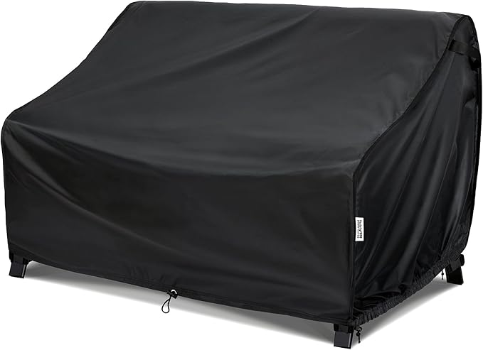 Waterproof Outdoor Loveseat Cover 52×32×34 Inch - 420D Oxford Fabric, All-Weather Patio Sofa Protector with Way Air Vents & Windproof Straps, Sunproof Black